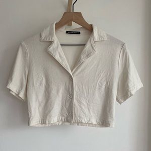 BRANDY MELVILLE • Cropped Linen Button-Down • Cream, Size S/XS